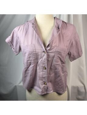 Hollister Mauve Cropped Button-up Short Sleeve Women's Size M NWT